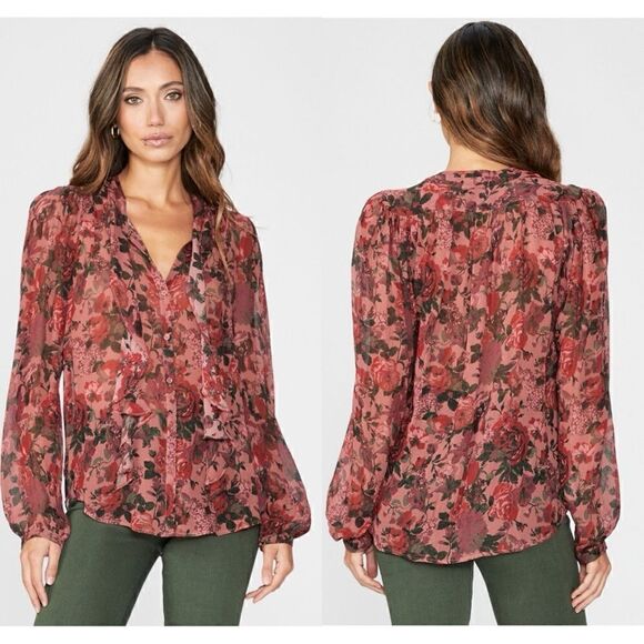 Paige NWT Elynne Silk Blouse in Burgundy Dust Multi Size M - Picture 1 of 16